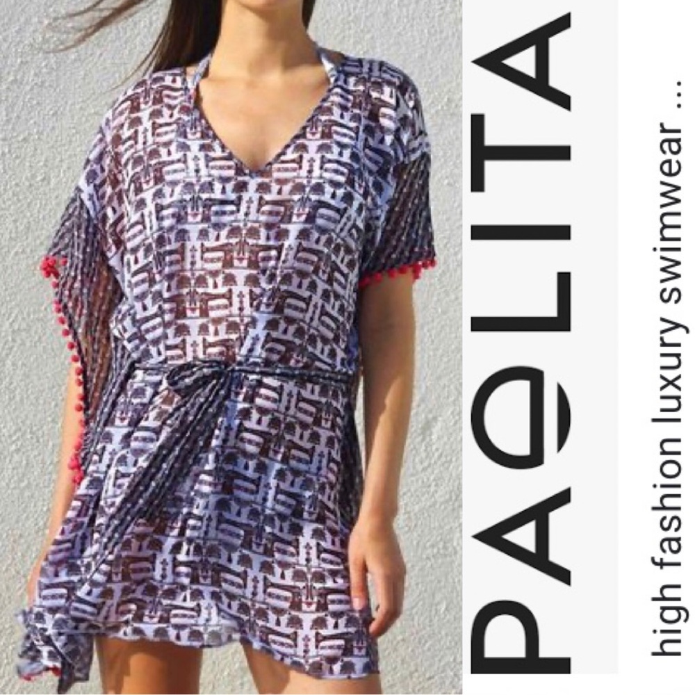 Paolita Bathing Suit Cover Up W/Pink Pom Poms